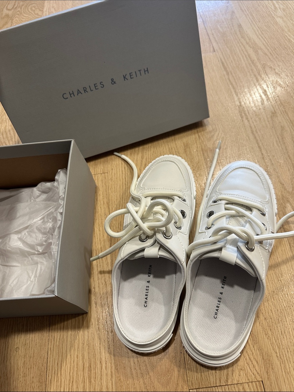 Charles & Keith Off-White Lace-Up Slip-On Sneaker Mules